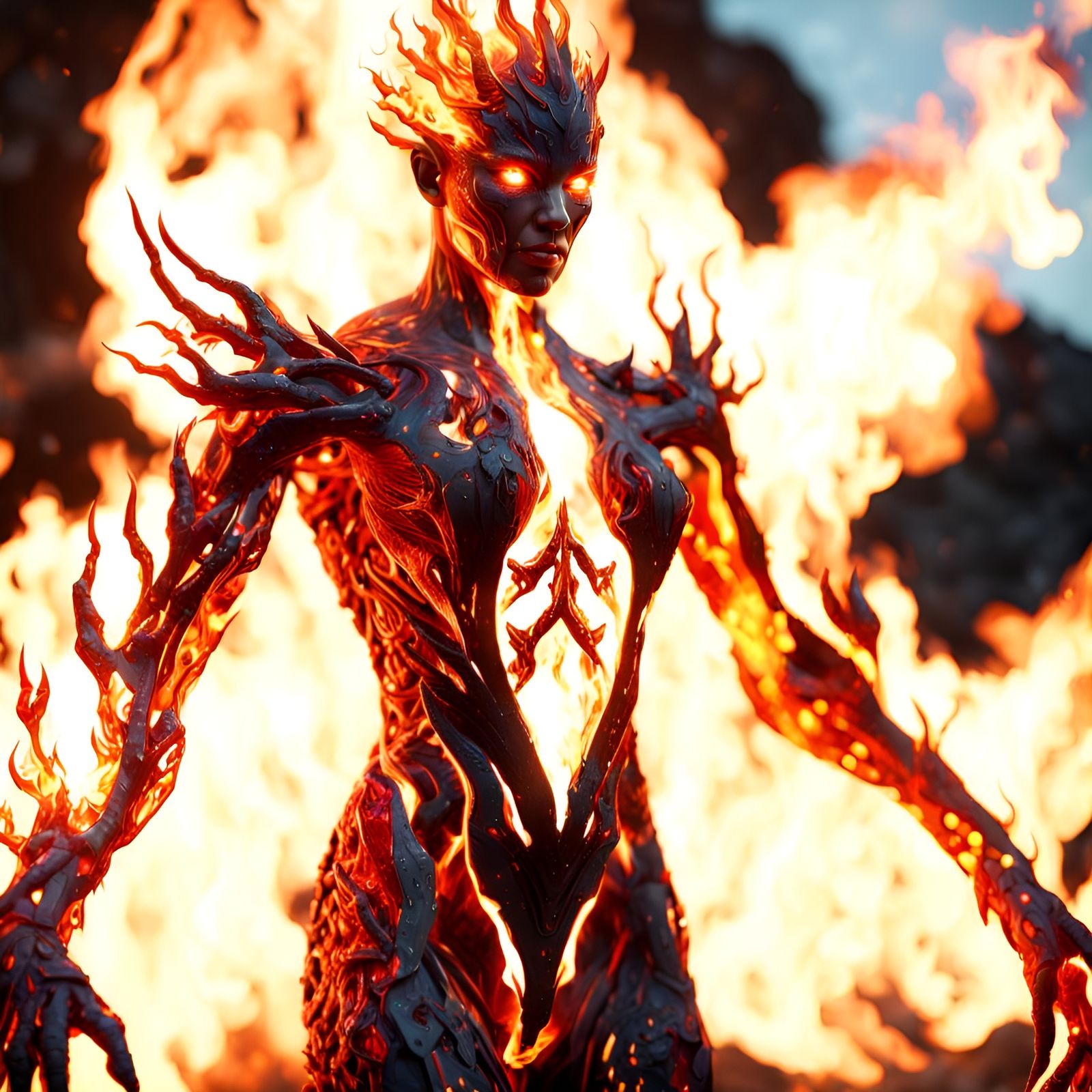 Humanoid Fire Elemental Digital Artwork