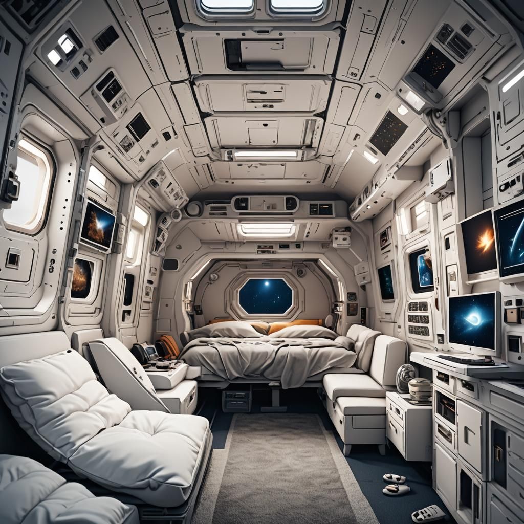 Cozy Space Shuttle Bedroom in Detailed Matte Painting