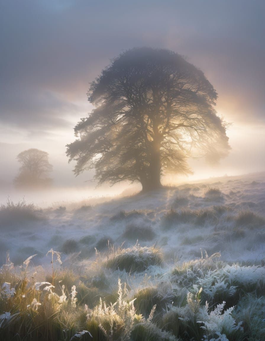 Surreal Sunrise Stage Emerges from Misty Fog