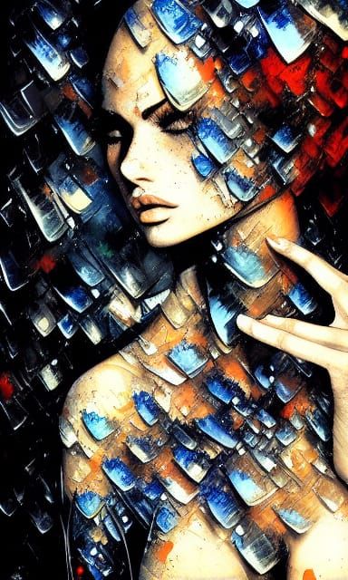 Surreal Woman Portrait with Glass and Water