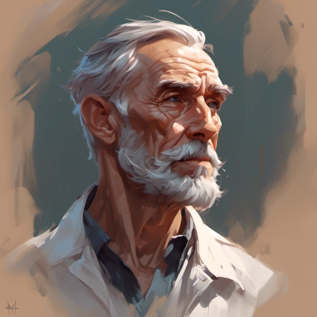 Clean Shaven Older Man Portrait in Digital Art Style