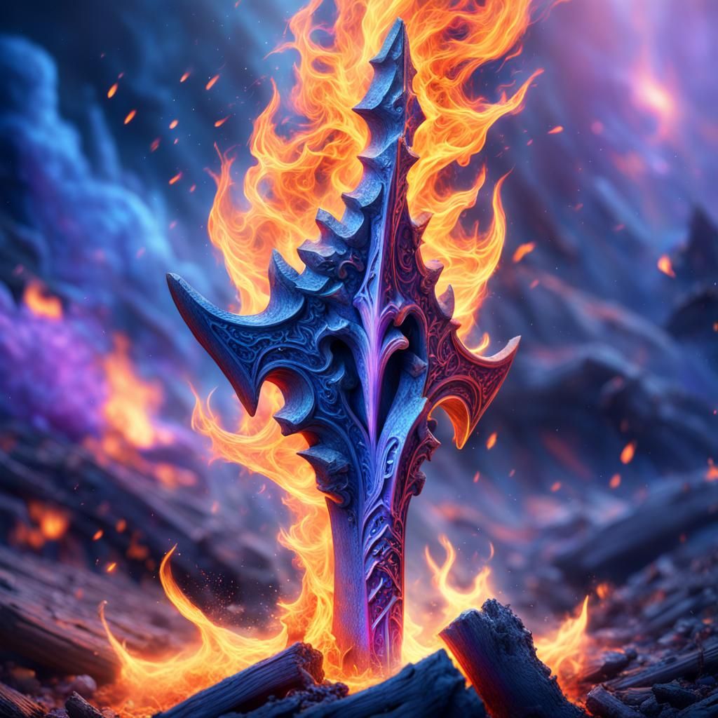 Blazing Trident in Mystical Digital Painting Style