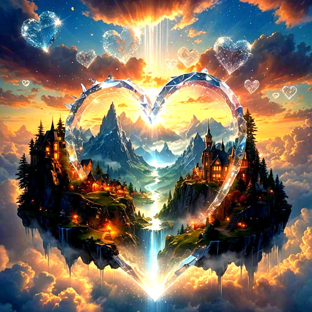 Ethereal Crystal Heart: Hyperrealistic Digital Painting
