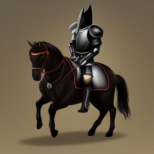 Furious Black Knight Riding a Horse