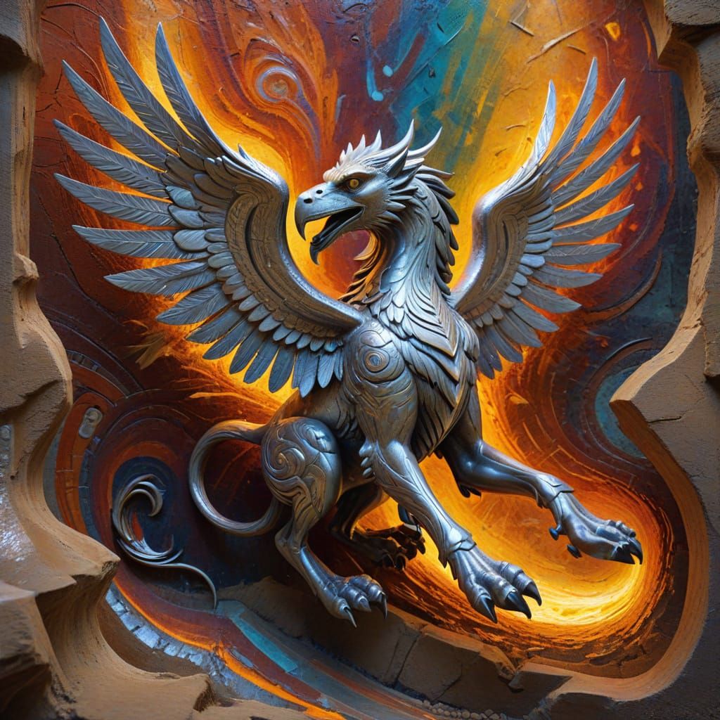 Silver Griffin Speeds Through Light Vortexes