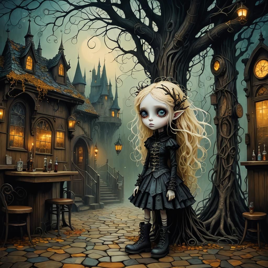 Gothic Fairy in a British Pub, Digital Art