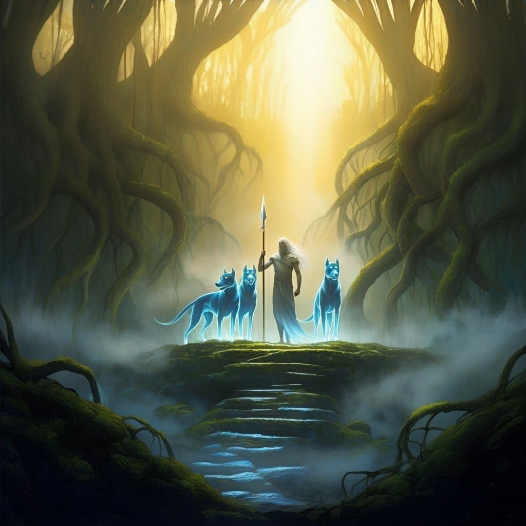 Aengus and Spectral Hounds in Ethereal Light