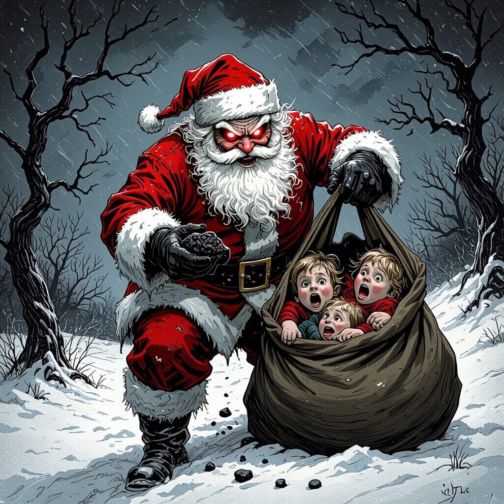 Terrifying Santa Abducts Children with Coal