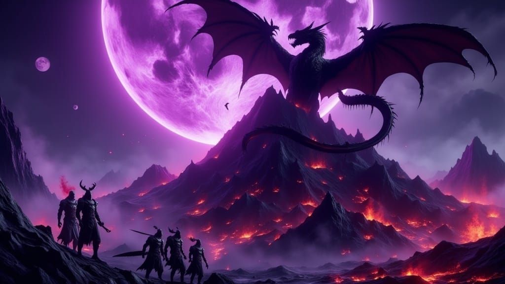 Dragon Ascent: Dark Fantasy Battle on Mountain Peak