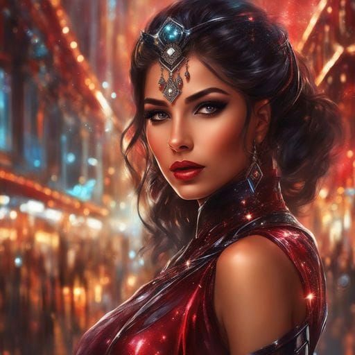 Modern Arabic Girl in Futuristic City, Royo Style