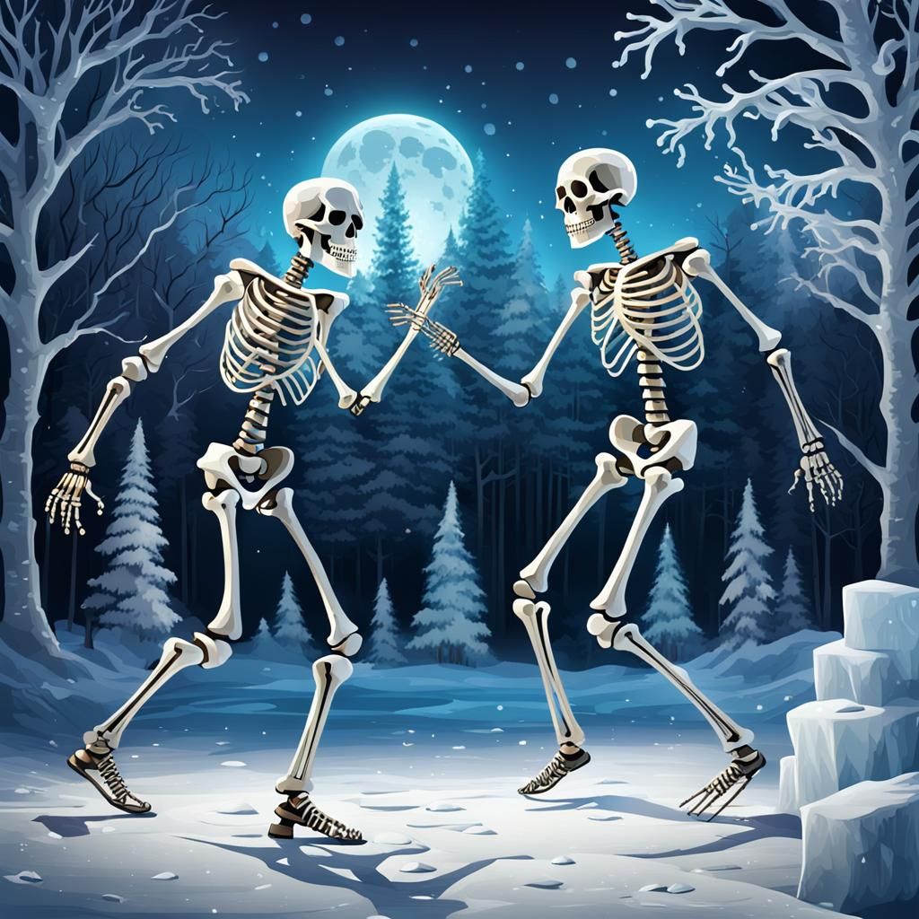 Skeletons Dancing at Winter Holiday