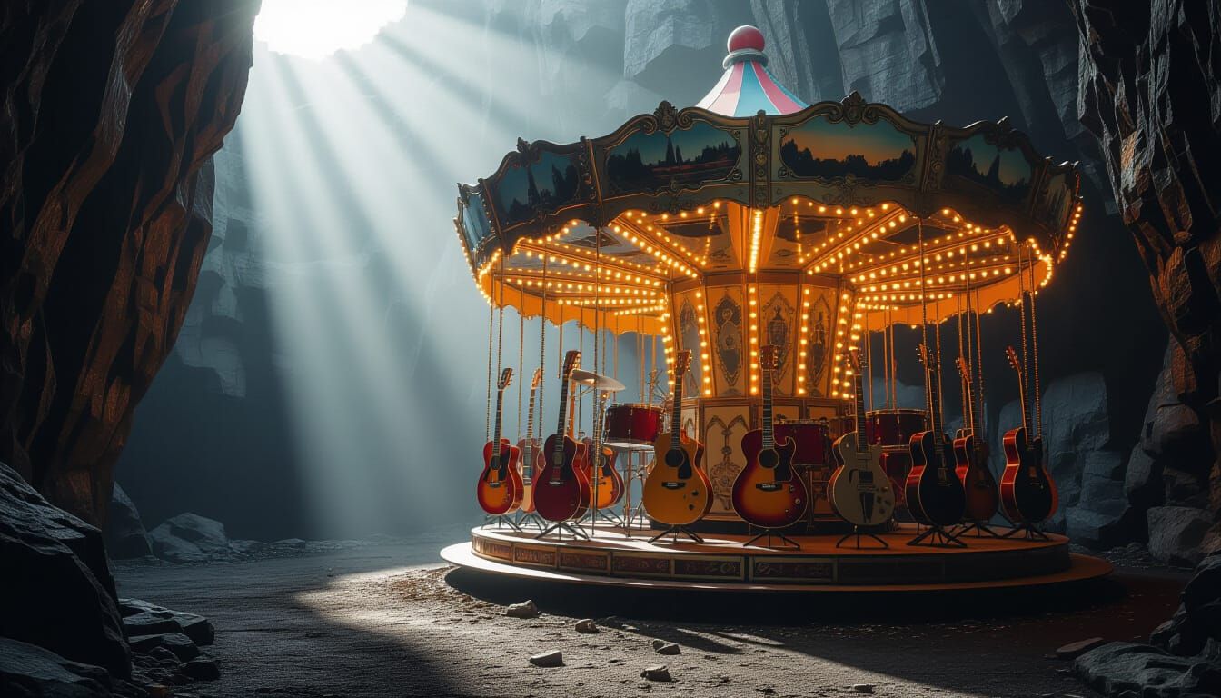 Abandoned Carousel With Guitars in Black Stone Canyon