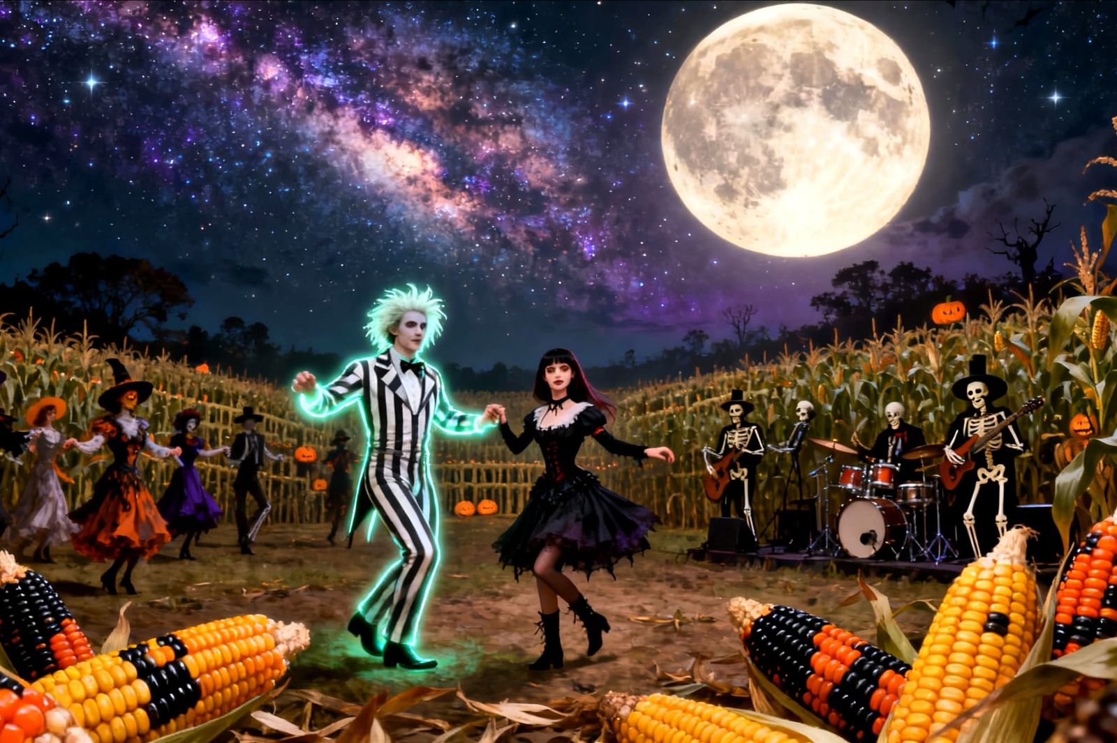 Beetlejuice and Lydia Dance in Haunted Corn Maze