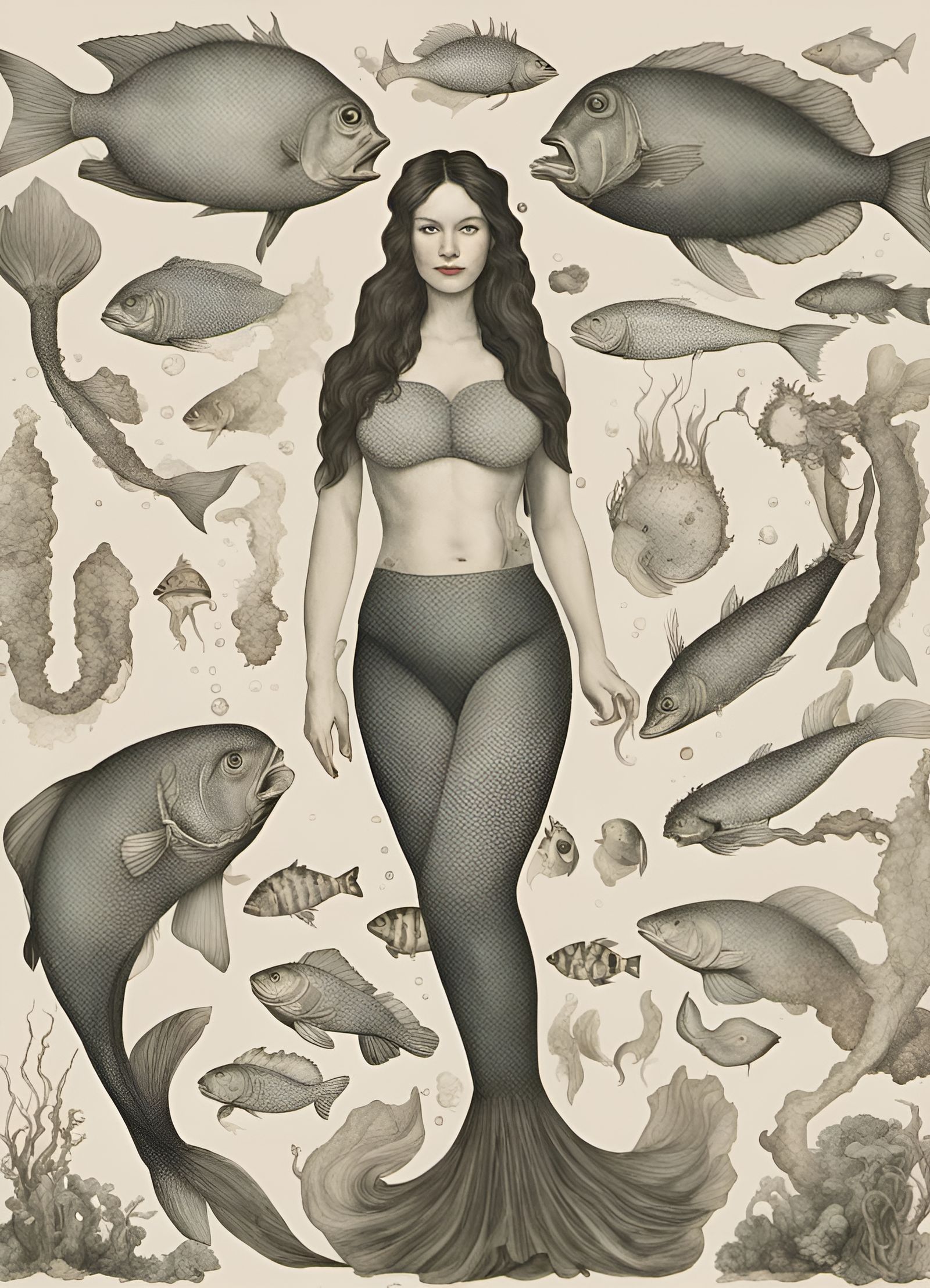 Surreal Mermaids and Marine Life Composition