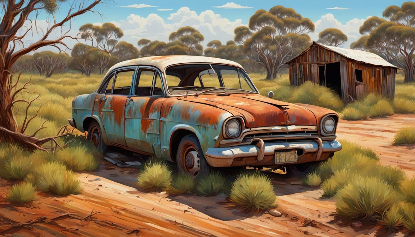 Abandoned Vintage Car on Australian Road