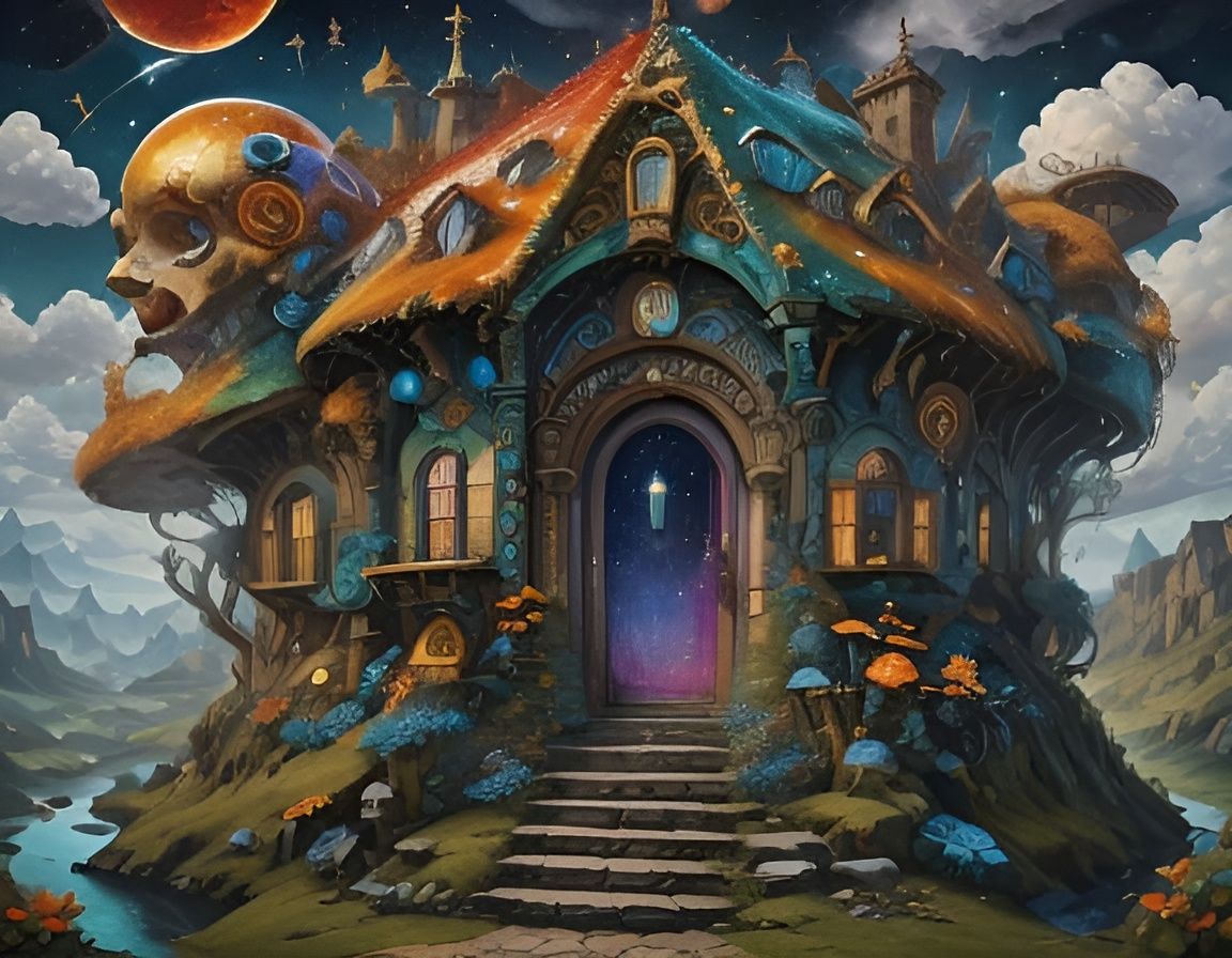 <lora:lucid dreams:1.0>
GRANDMA'S COTTAGE by Arthur Rachham