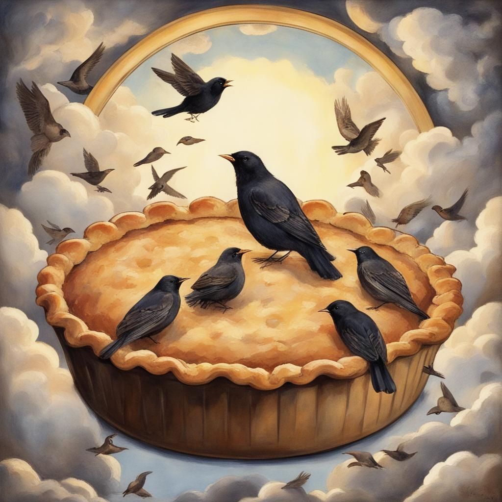 Blackbirds Baked in a Pie: Nursery Rhyme Illustration