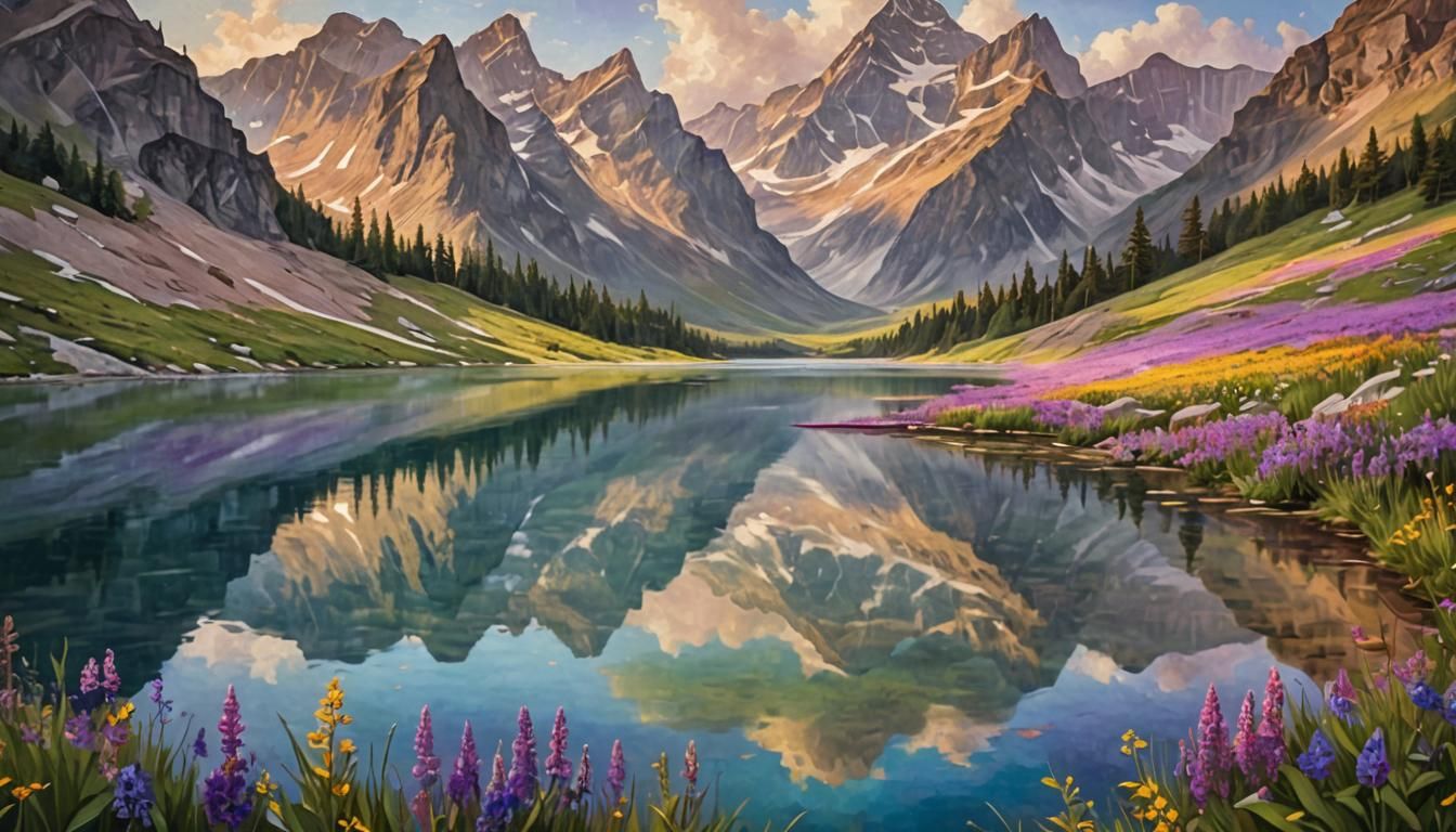 Vibrant Oil Painting of a Surreal Valley Landscape