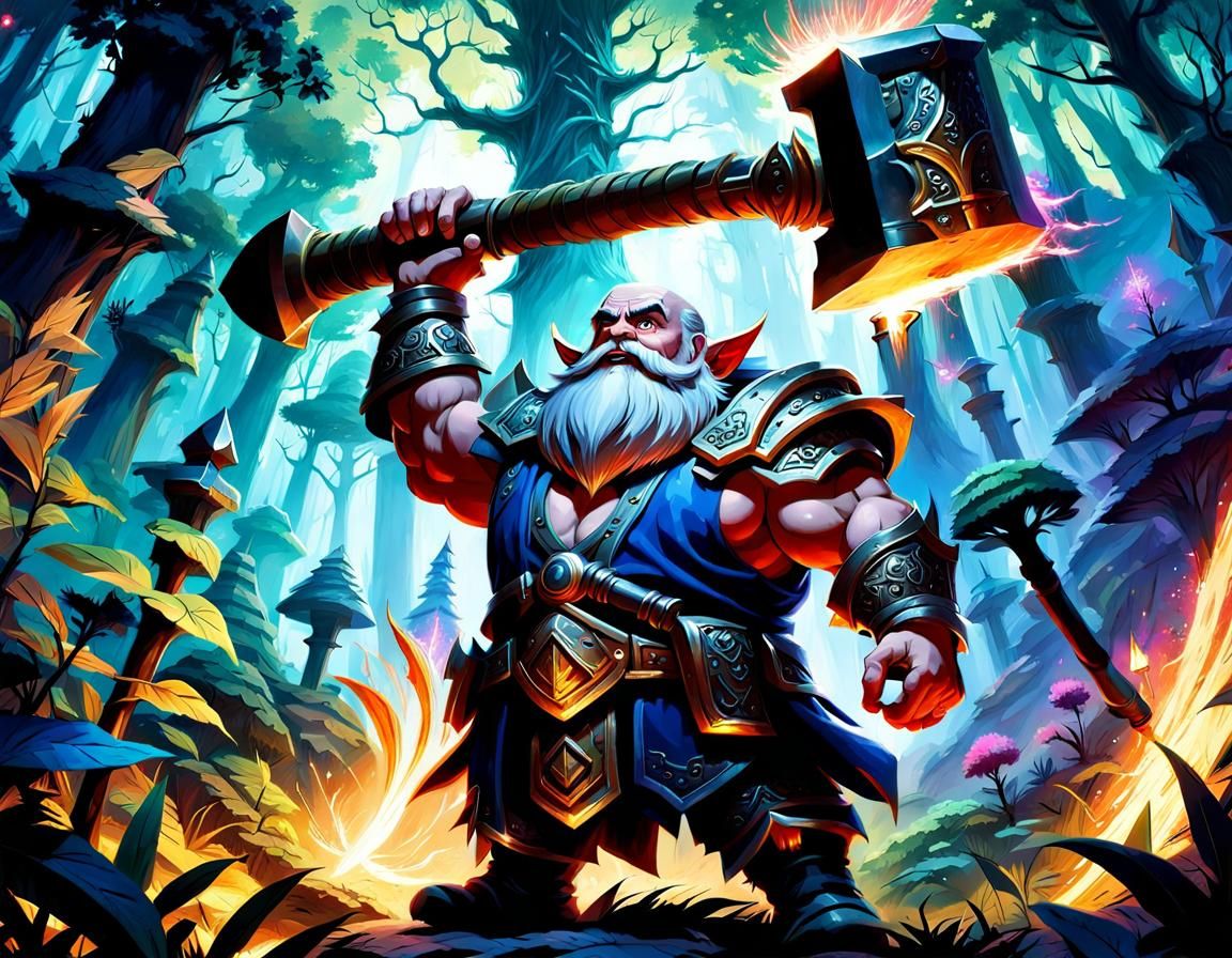 Enchanted Forest: Dwarf with Hammer Digital Painting