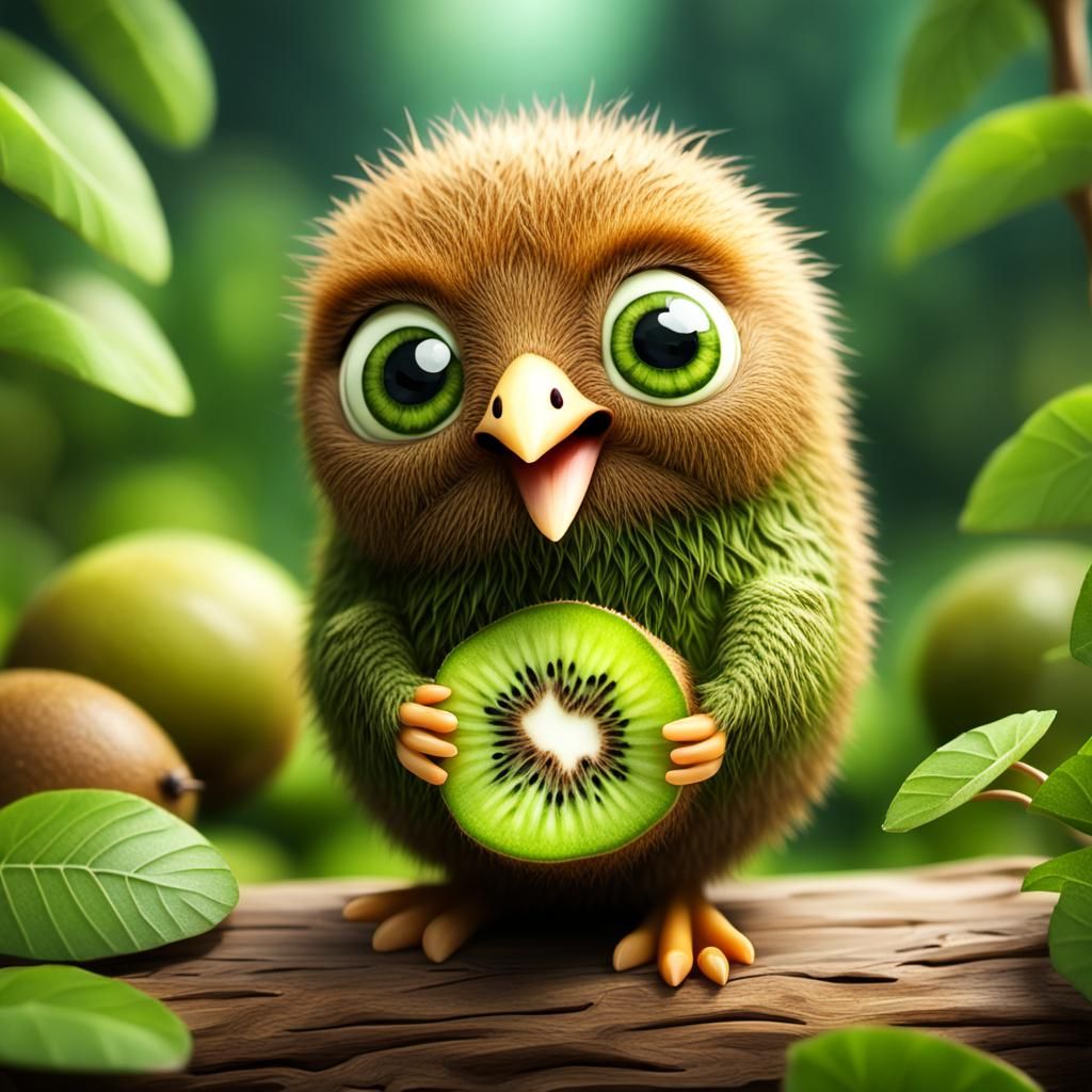 Chibi Kiwi Bird Made of Kiwi Fruit