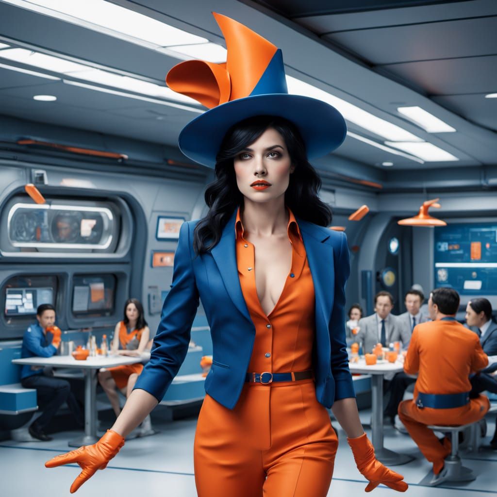 Zatanna in Space Station Cafeteria, Hat Tipping