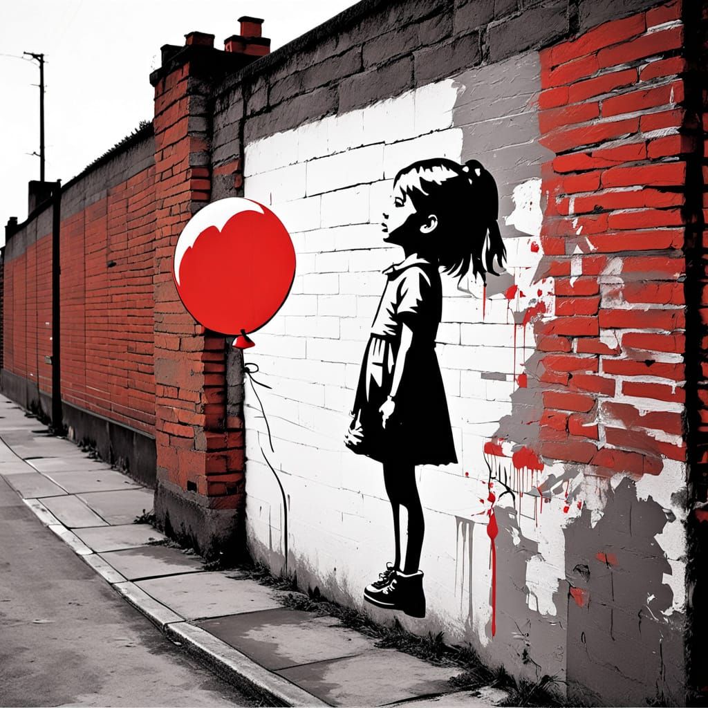 Girl with Red Balloon Street Art Close Up