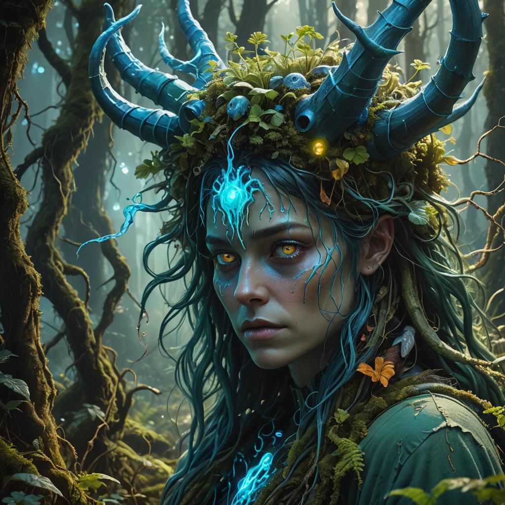 Glowing Girl Monster in Mystical Forest