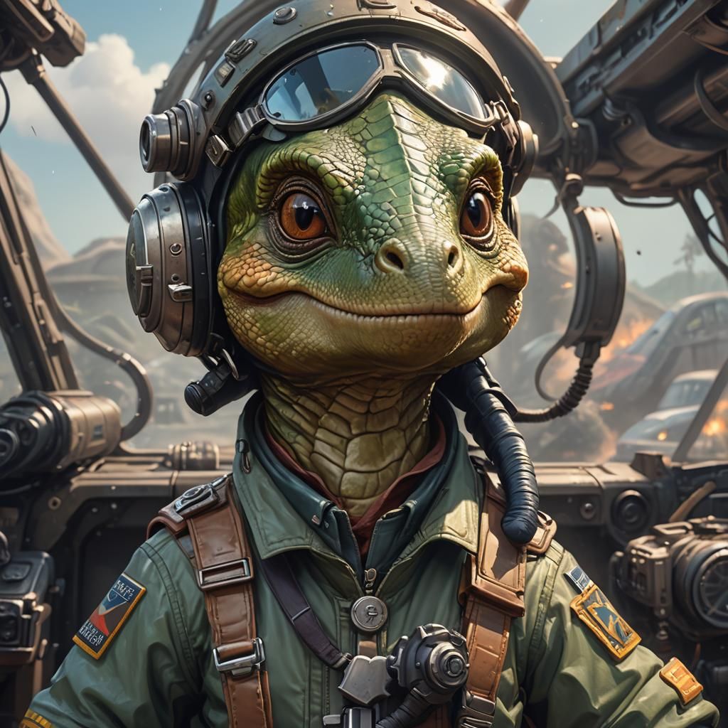 Baby Dinosaur Pilot Portrait in Hyperdetailed Style