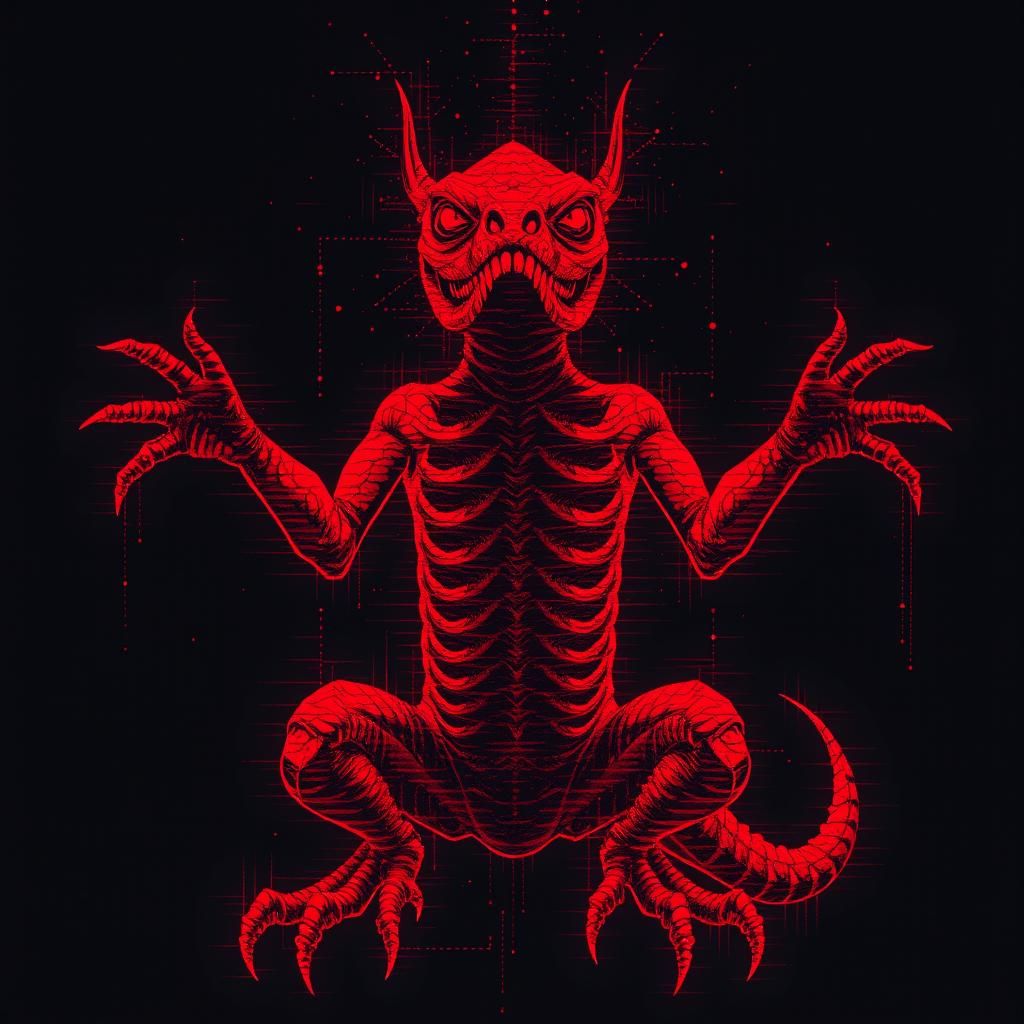 Reptilian Constellation: Red and Black Glitch Art