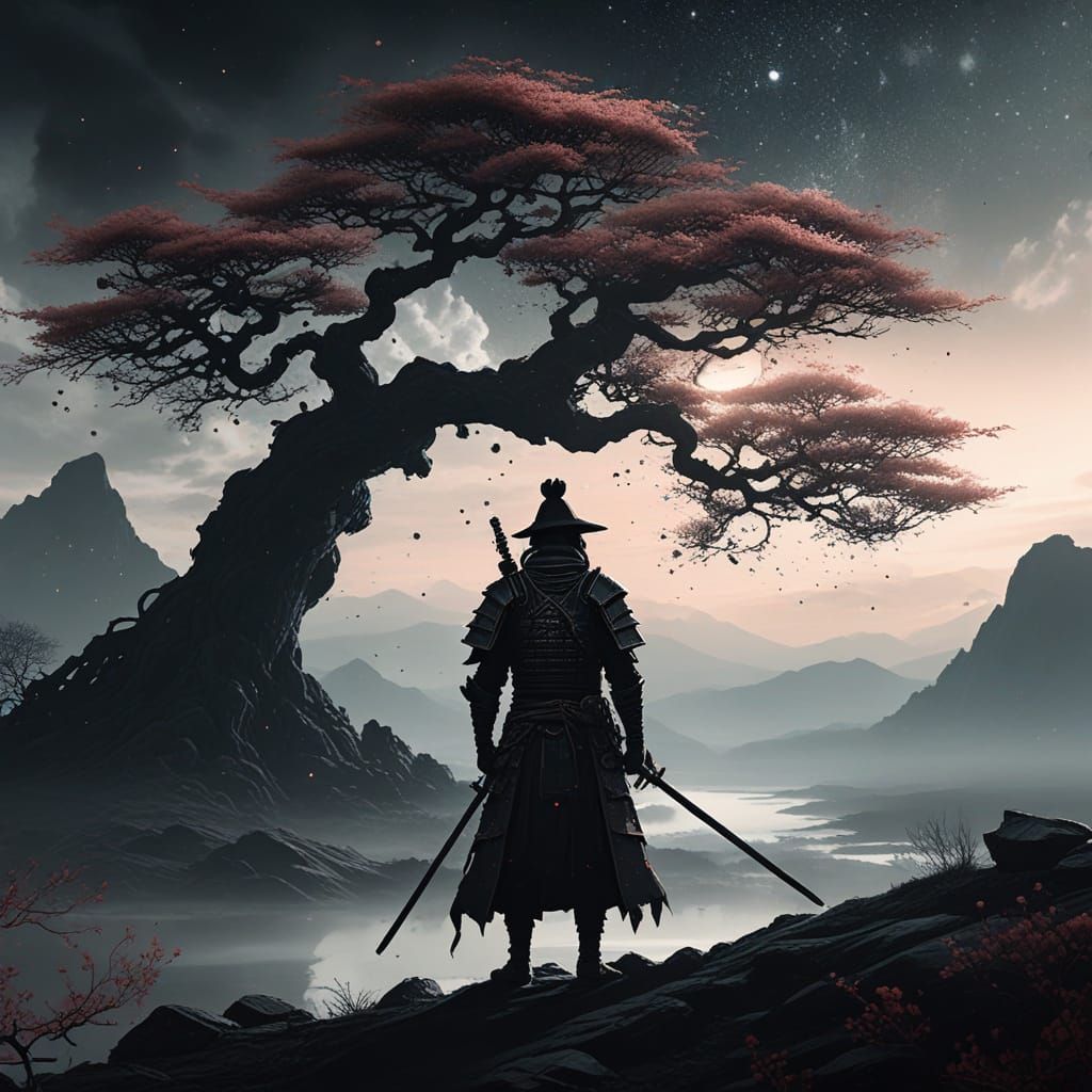Gothic Samurai Gazing at Alien Skies