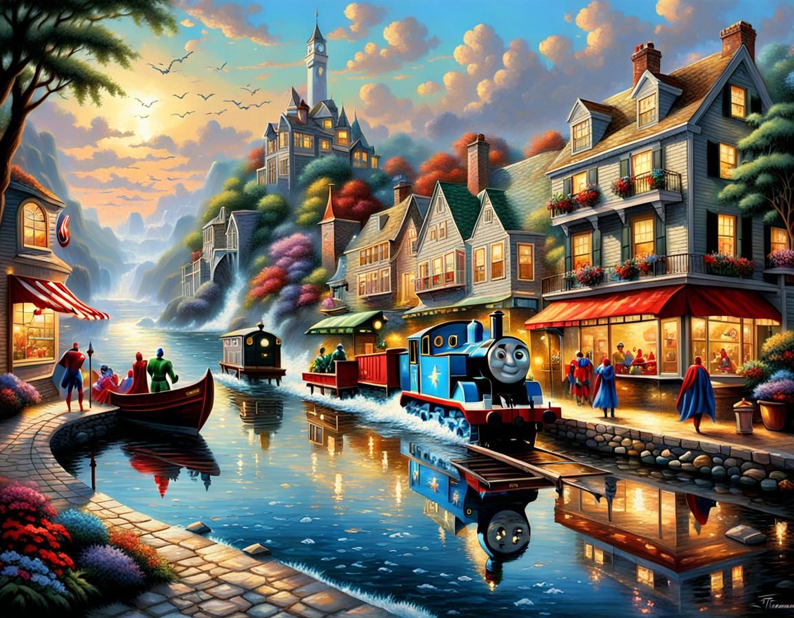 Superheroes on Vacation in Splash Art Style