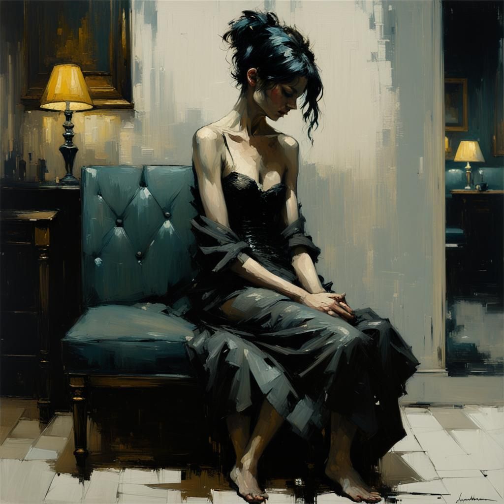 Harlequin Impasto Painting in Dark, Sorrowful Style