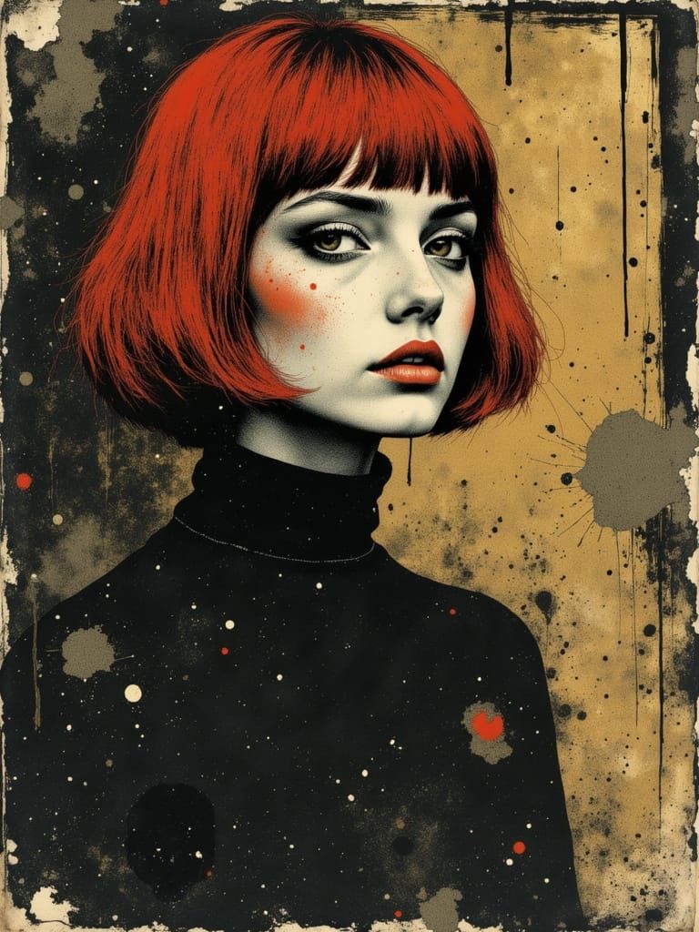 Surreal Darkwave Portrait in Burnished Gold and Watercolour