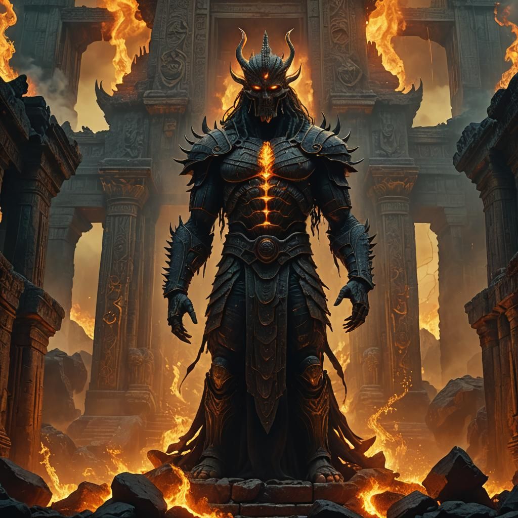 God of Fire in Ancient Temple, Digital Matte Painting