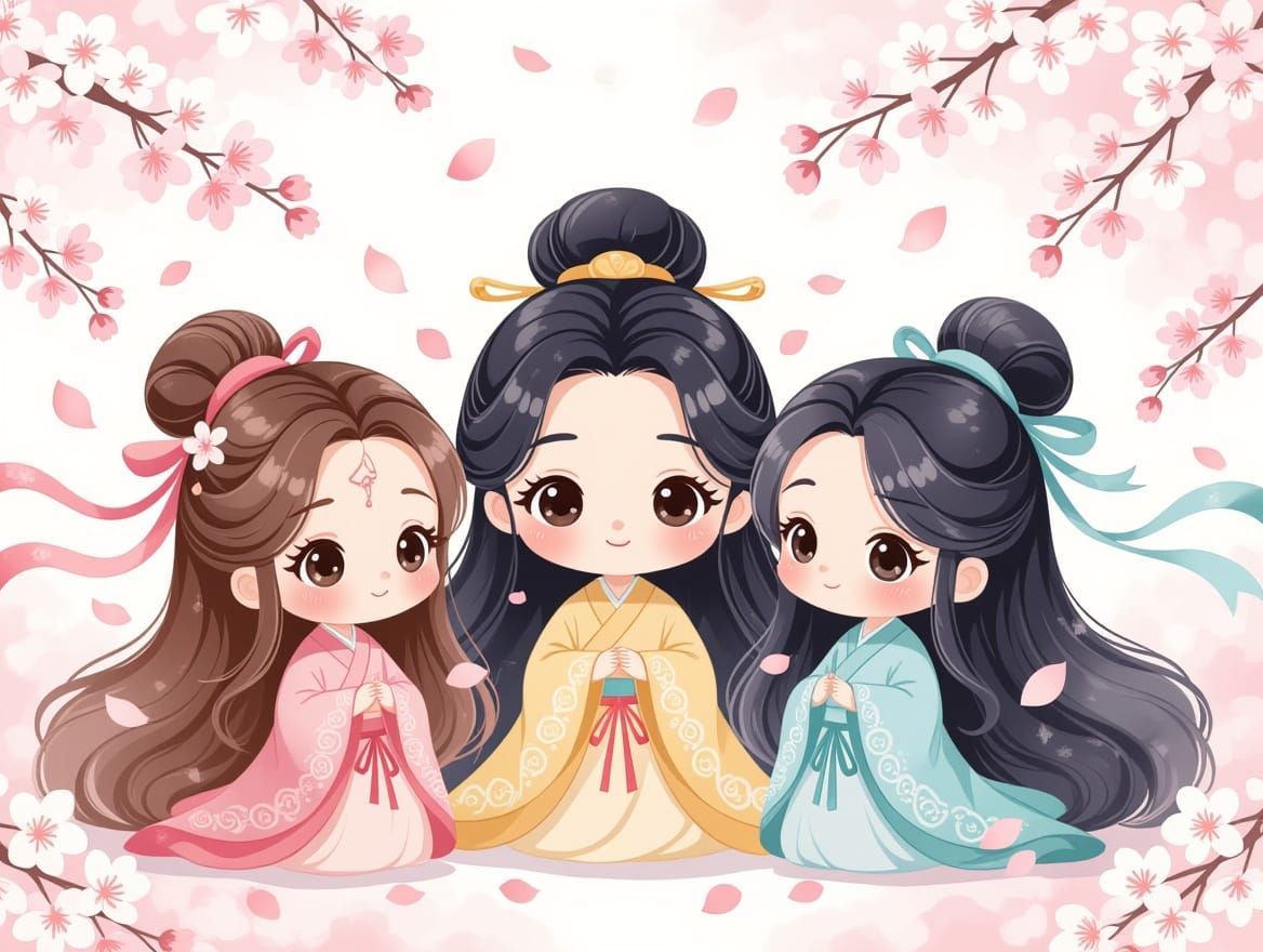 Dreamy Chibi Depiction of Taoyuan Sanjieyi