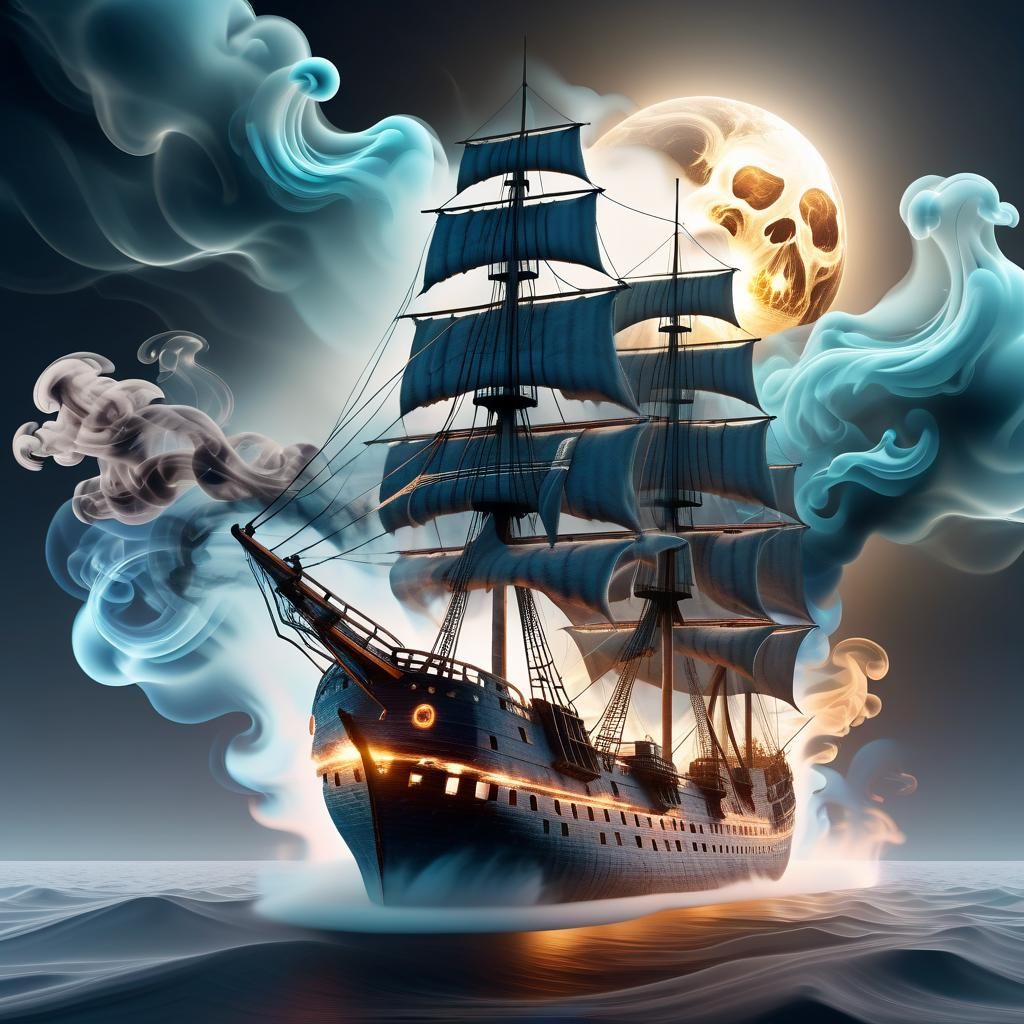 Ethereal Ghost Ship Drifting Through Parallel Universes