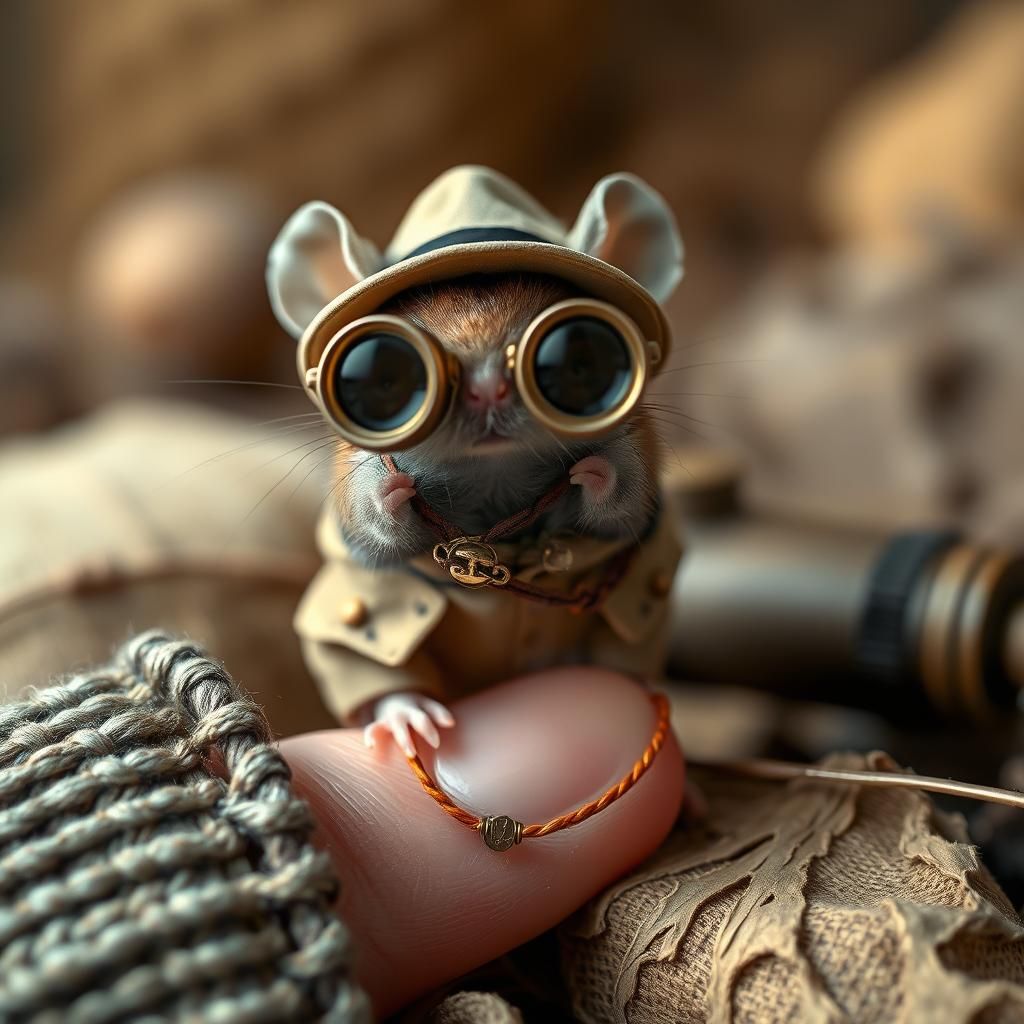 Mouse Safari Diorama on Human Finger, Hyperrealistic Render