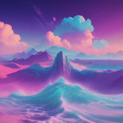 Dreamy Vaporwave Landscape in Hyperrealistic Splash Art