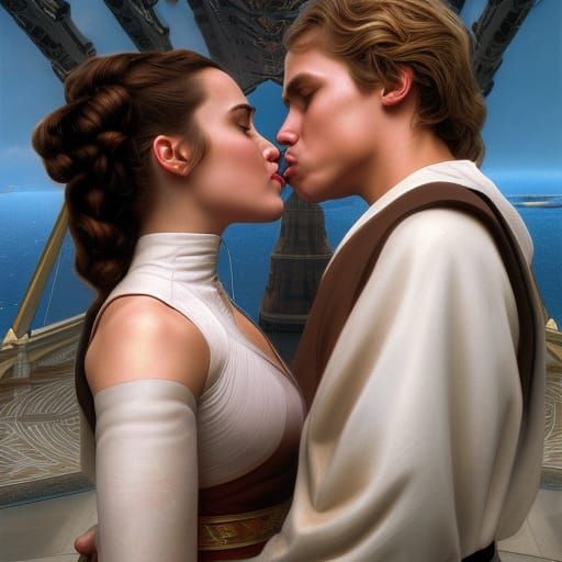 Padme and Anakin's Naboo Kiss: Hyperdetailed Portrait