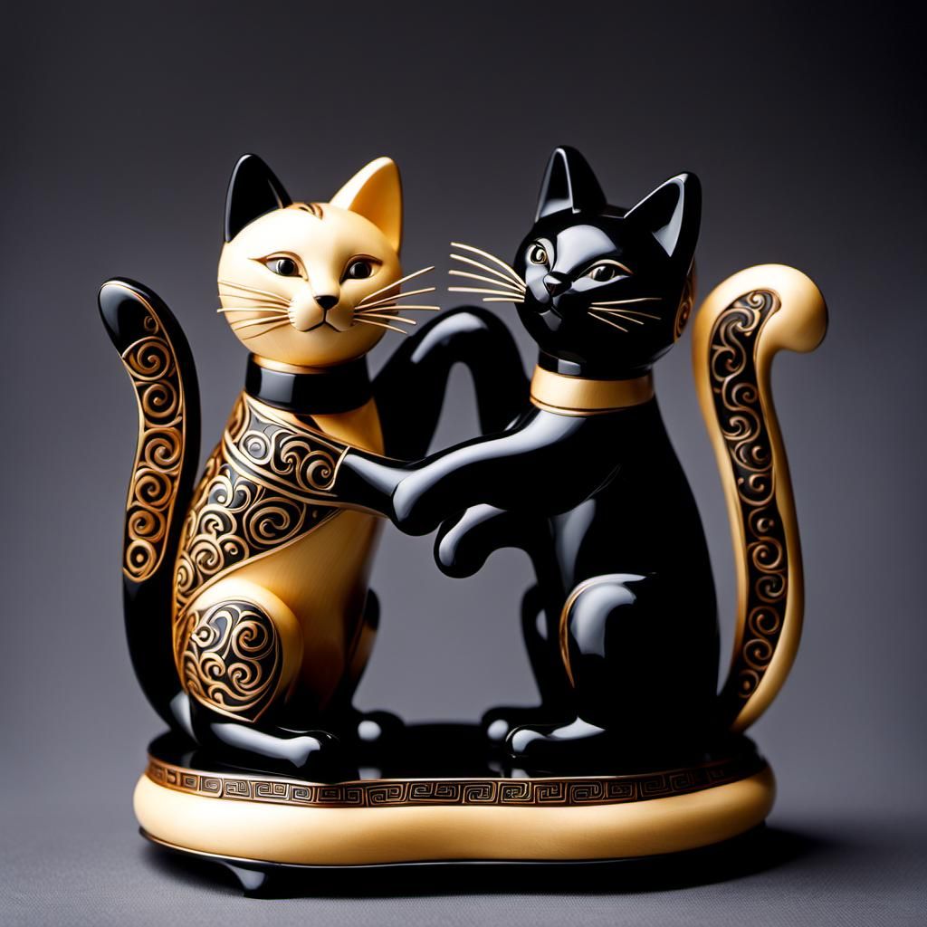 Dancing Netsuke Cats Conceptual Art