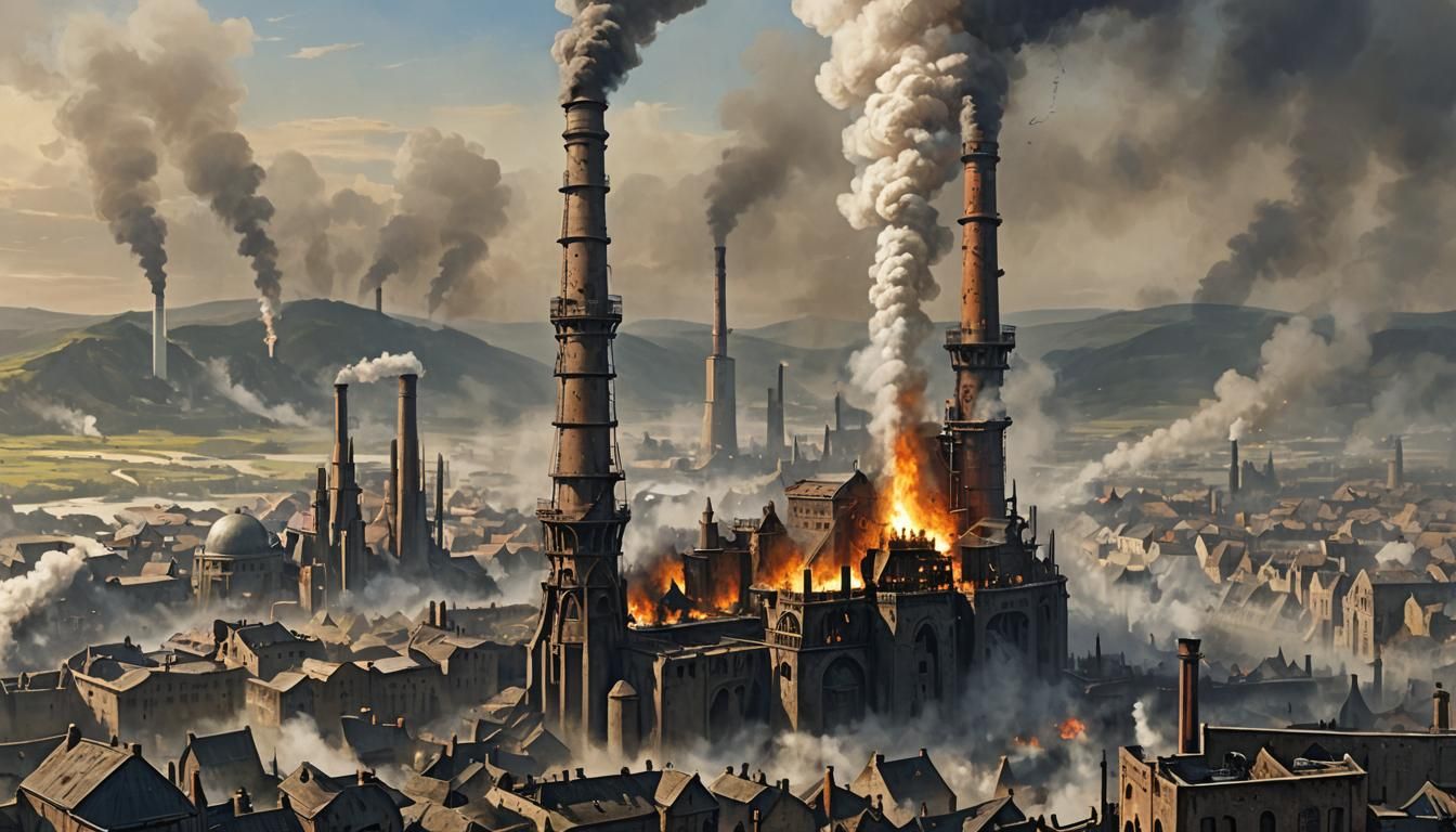Industrial Revolution: Smokestacks and Metallic Haze
