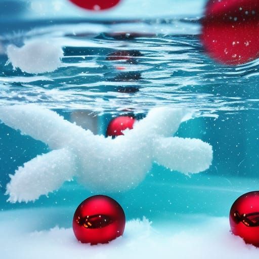 Underwater Christmas Scene with Falling Snow