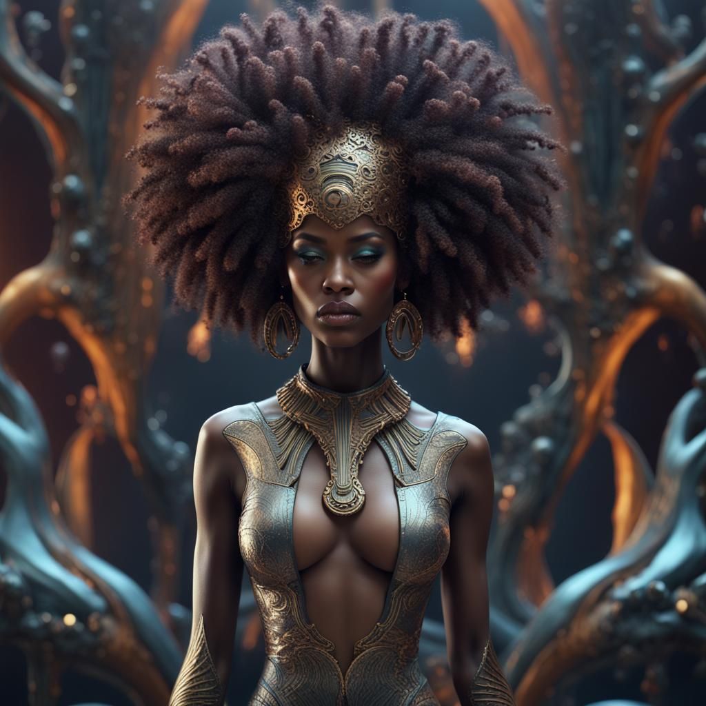 Afro-Futuristic Surreal Android Beauty in Dark Fantasy Style