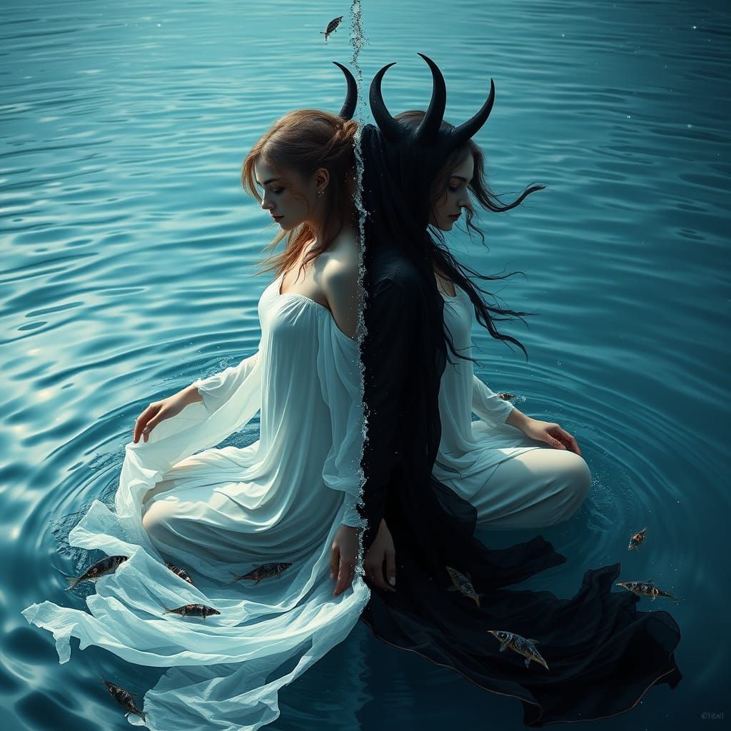 Sisters of the Tides: A Haunting Dichotomy of Light and Dark...