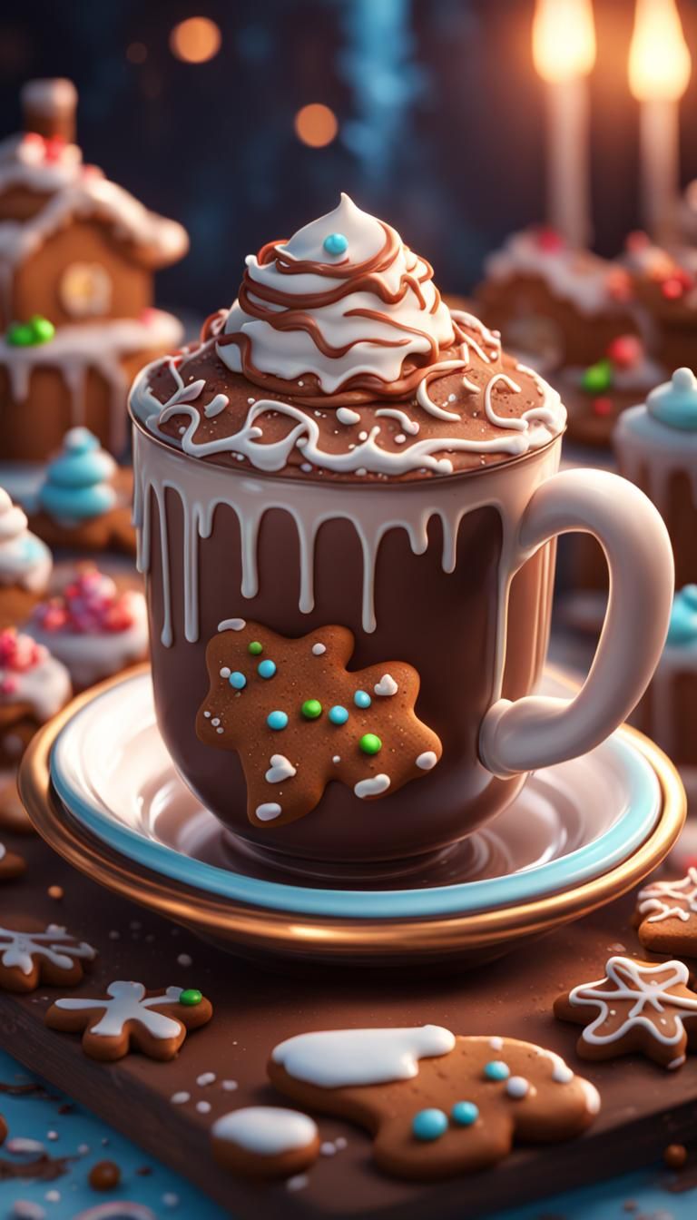 Cartoon Hot Chocolate Gingerbread Cake Sticker