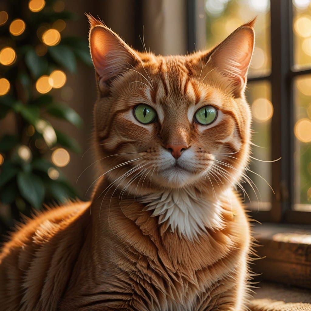 Ginger Cat Portrait in Warm, Cozy Light