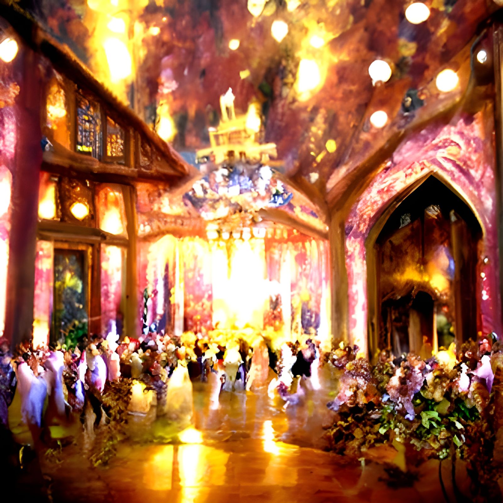 Golden Medieval Ballroom Dance, Ethereal Fantasy Art