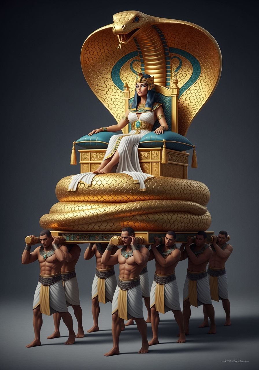 Egyptian Queen on Cobra Throne, Detailed Realism