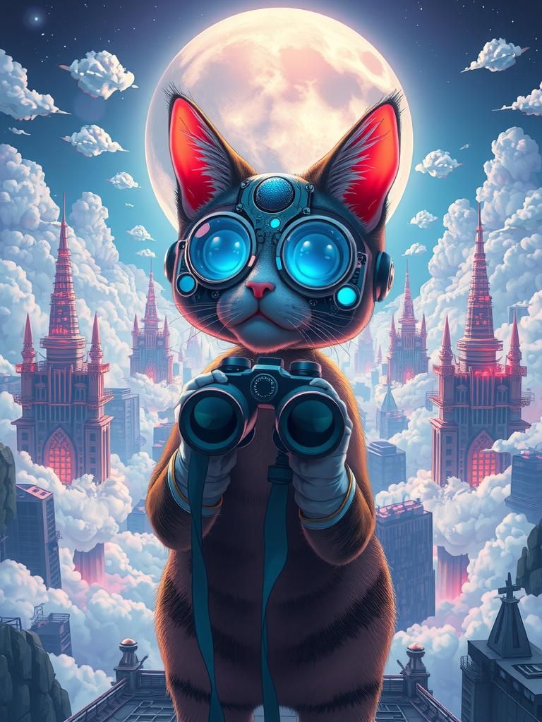 Cybernetic Cat in Surreal Underground Lab