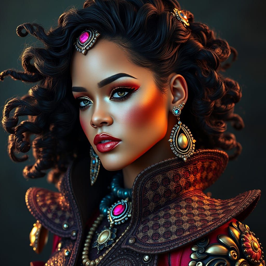 Ethereal Rihanna Portrait in Ornate Opulence